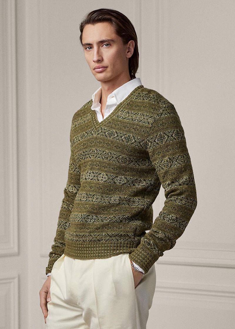 Sueter Purple Label Hombre Fair Isle Linen-Blend Jumper Chile Verde Oliva ARJZH-7519